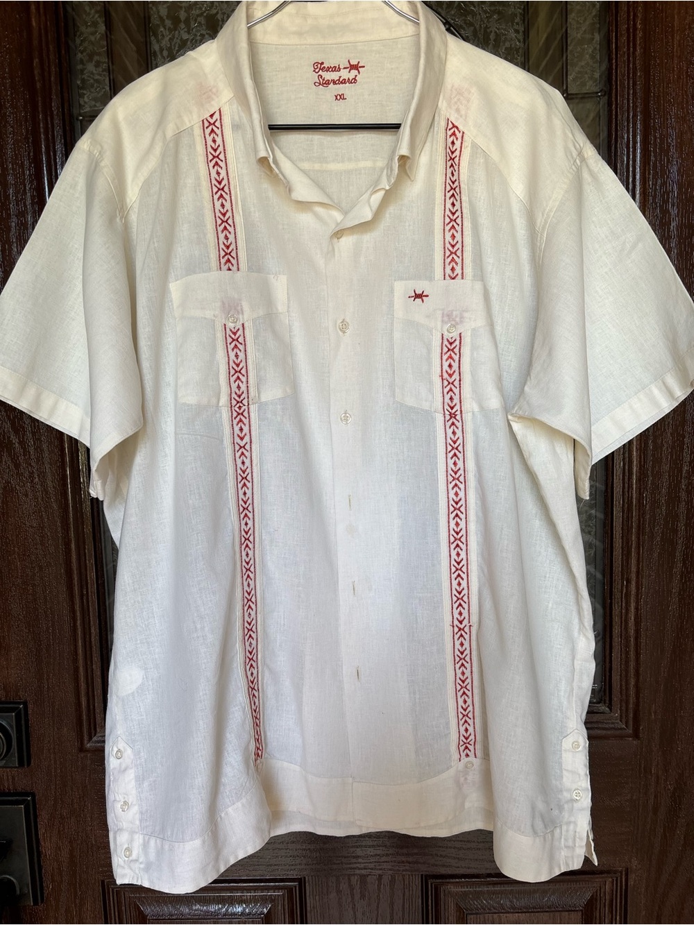 Vintage Texas Standards Embroidered Guayabera Linen Blend Shirt XXL